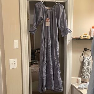 Daughters of India Sahana Light Blue Tiered Maxi Dress with Ruffled Cuffs